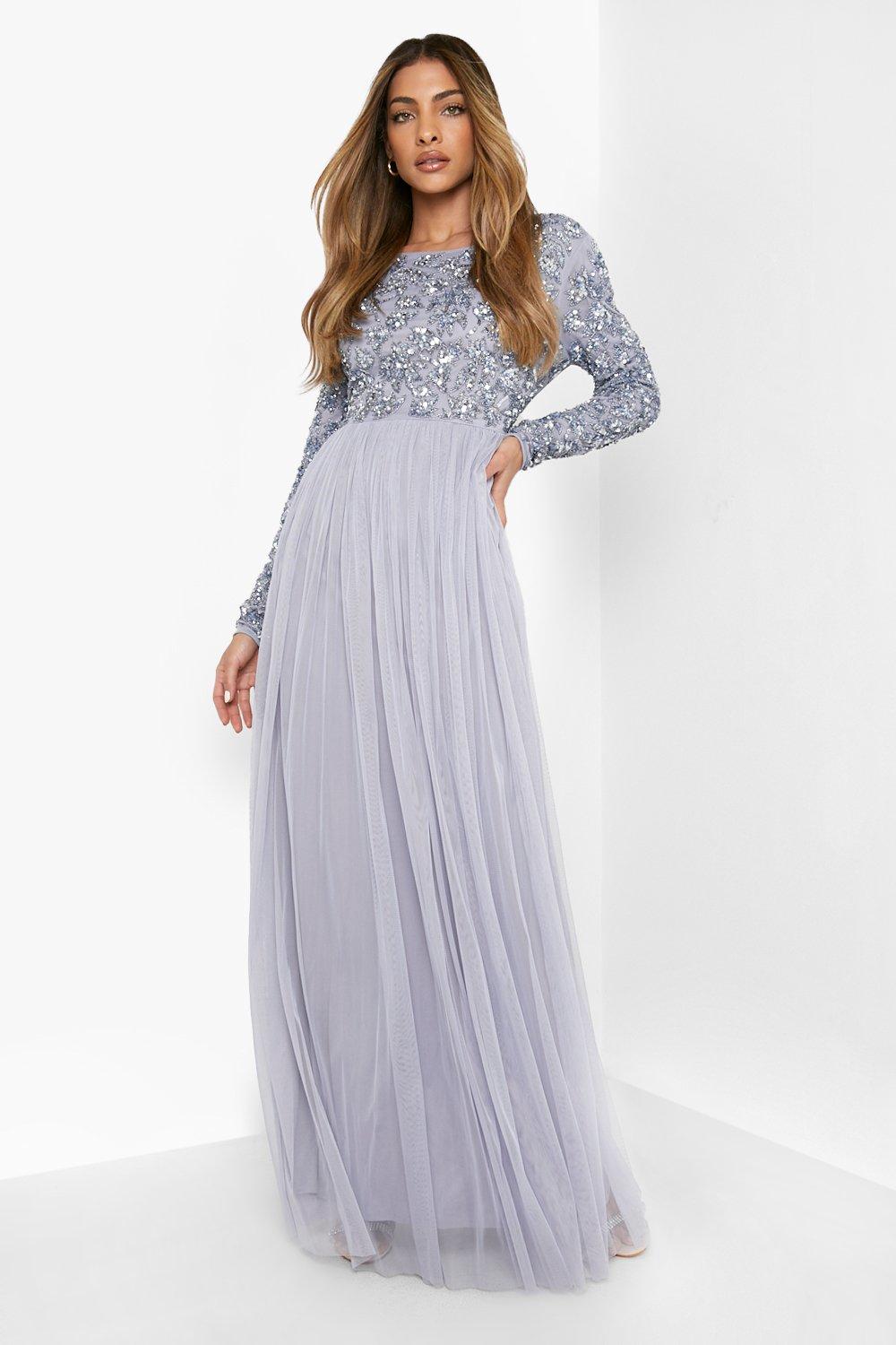 Dusty blue maxi 2025 dress with sleeves